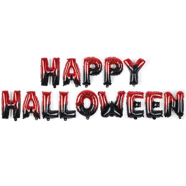 Guirlande ballons alu lettres Happy Halloween noirs et rouges L165xH23cm
