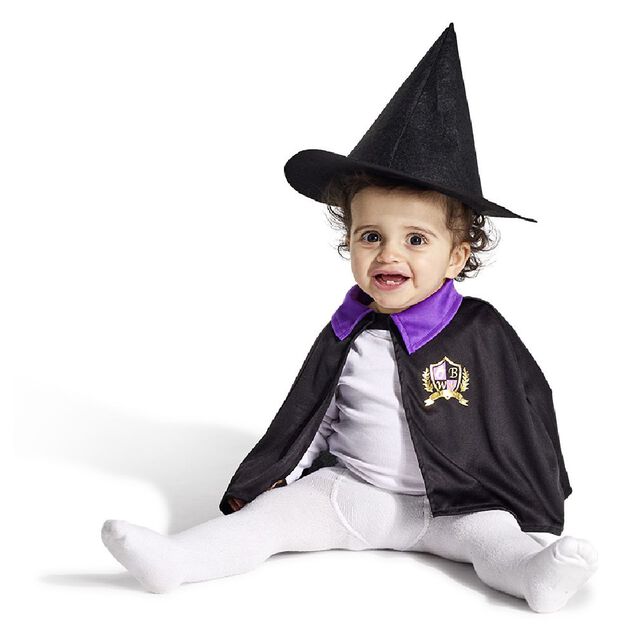 D&eacute;guisement b&eacute;b&eacute; Halloween petit sorcier cape et chapeau noir violet