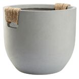 Pot fibre d'argile rond gris poign&eacute;e en corde &Oslash;45xH39cm