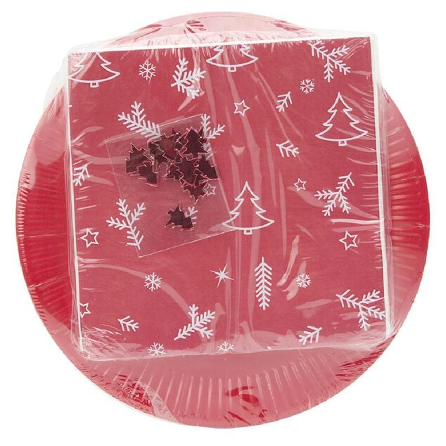 Kit jetable assiette + serviette motif No&euml;l rouge x20