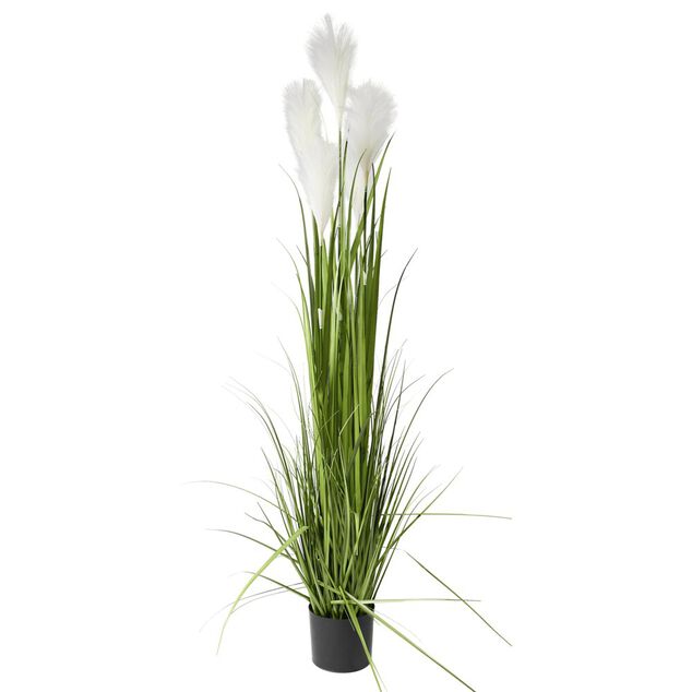 Plante artificielle XL verte tiges plumeaux blancs &Oslash;33xH160cm