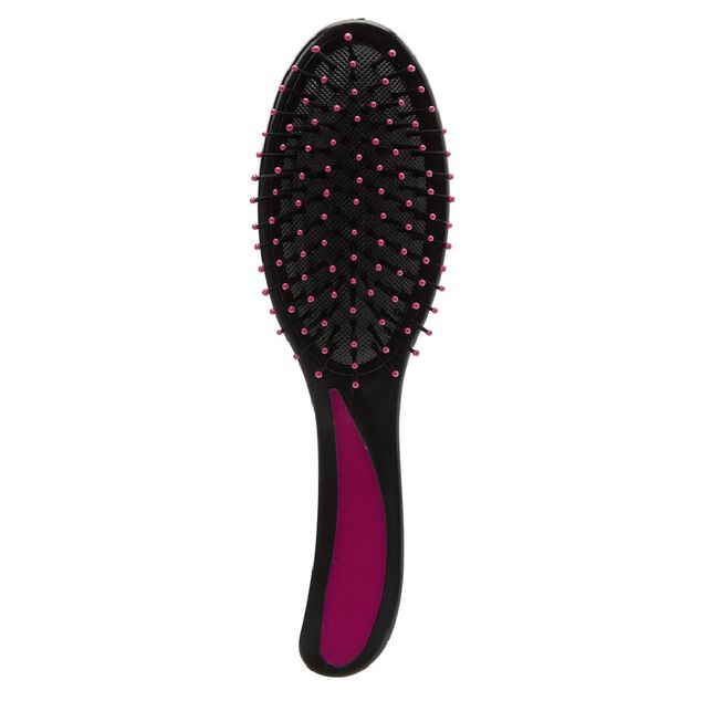 Brosse pneumatique ovale picots perl&eacute;s pvc noir fuchsia