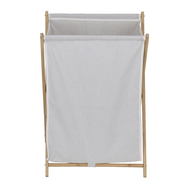 Pani&egrave;re &agrave; linge 70L pliante bambou et tissu beige 45x38,5xH64cm
