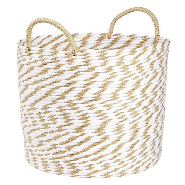 Pani&egrave;re ronde roseau et papier naturel blanc &Oslash;35xH35cm