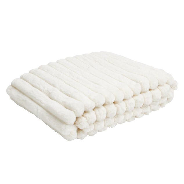Plaid flanelle stries en relief beige 130x160cm