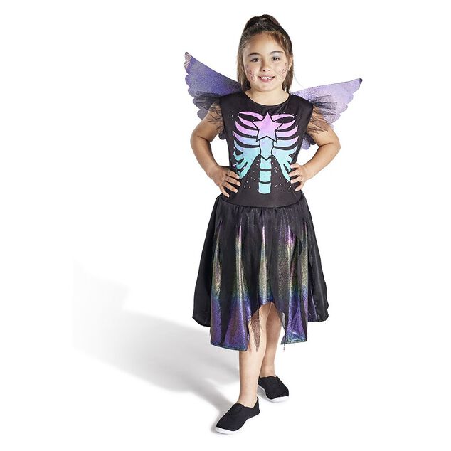 D&eacute;guisement enfant f&eacute;e squelette robe et ailes multicolore 4/6ans