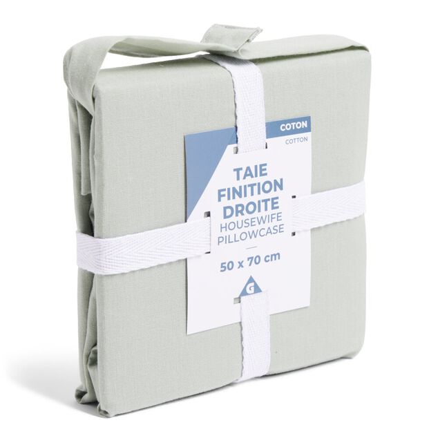 Taie d'oreiller 50x70cm 100% coton finition droite vert c&eacute;ladon