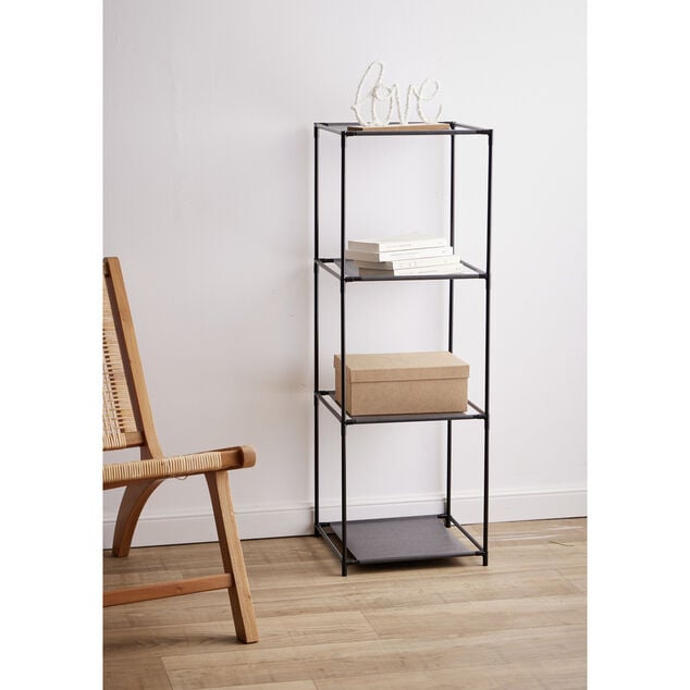 &Eacute;tag&egrave;re 4 niveaux 3 compartiments m&eacute;tal noir 35x35xH102cm
