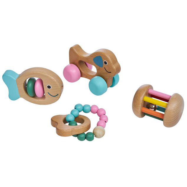 Hochet sensoriel en bois x4