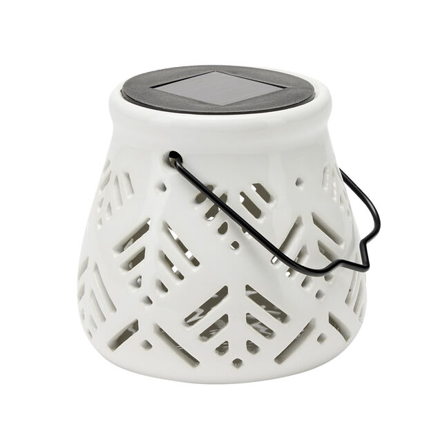 Mini lanterne blanche en c&eacute;ramique &agrave; poser ou &agrave; suspendre &Oslash;12xH12cm