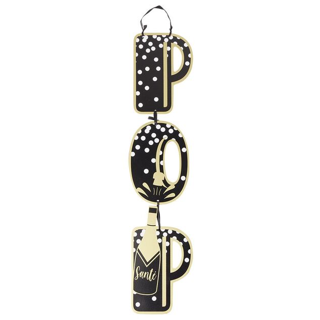 Suspension inscription POP en bois noir et dor&eacute;