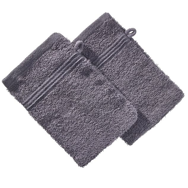 Gant de toilette x2 coton gris fonc&eacute; 16x21cm