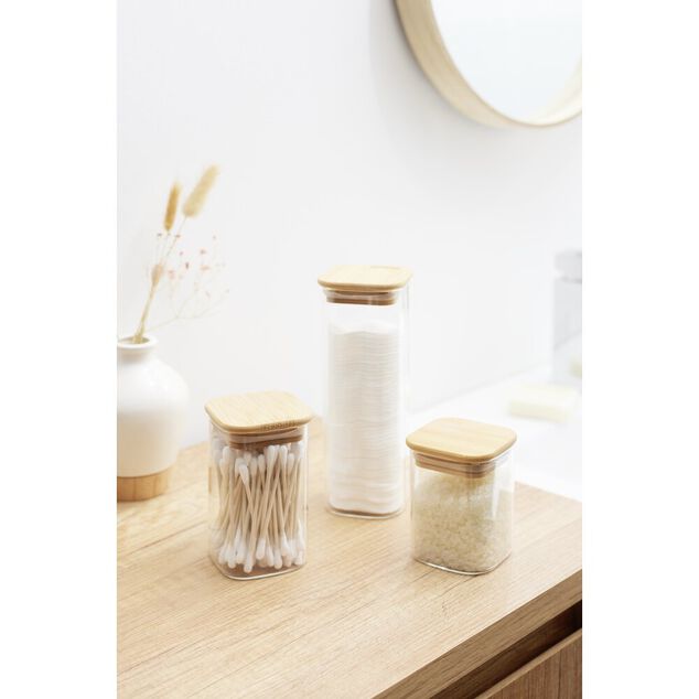 Pot carré en verre 180/220/450ml couvercle bambou