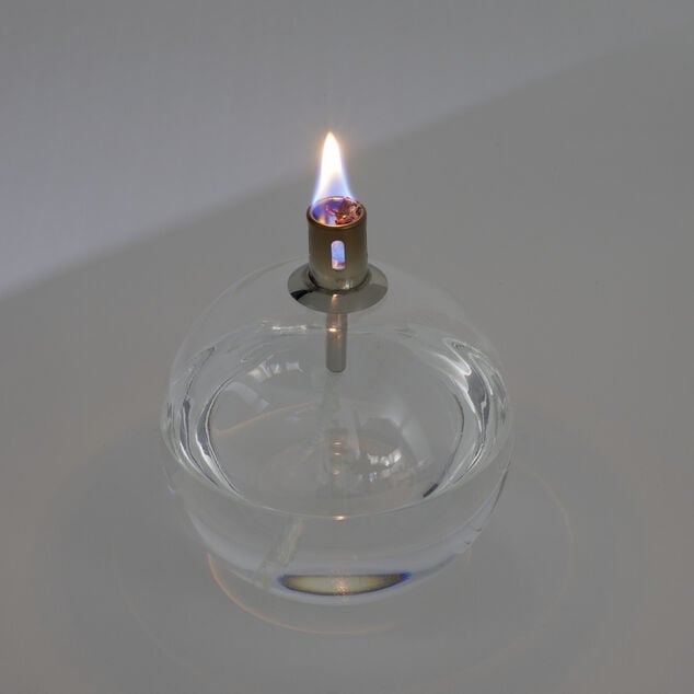 Lampe &agrave; huile ronde en verre et m&egrave;che coton H13cm