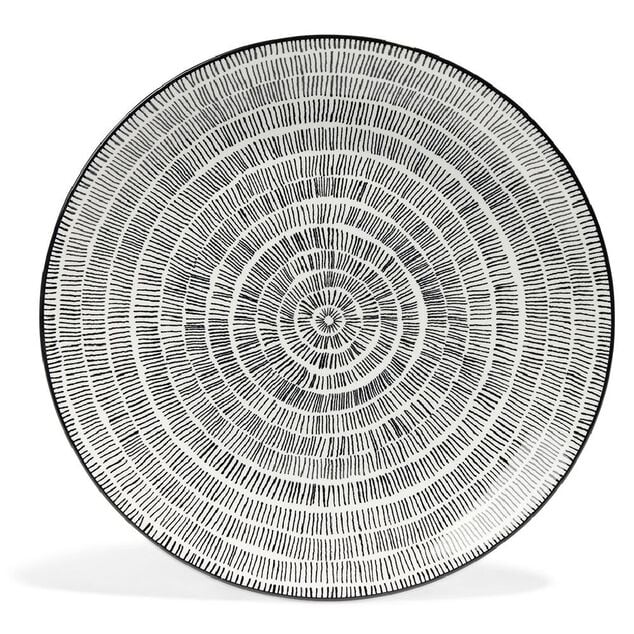 Lot de 4 assiettes plates &Oslash;27cm porcelaine imprim&eacute; noir et blanc