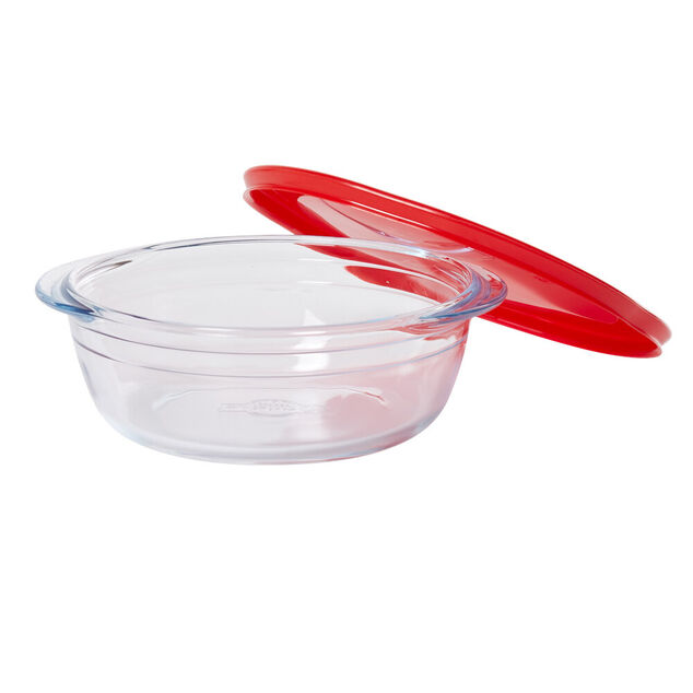 Plat &agrave; four rond en verre couvercle plastique