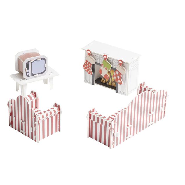 Accessoires de salon pour lutin farceur en carton &agrave; monter 6 pi&egrave;ces