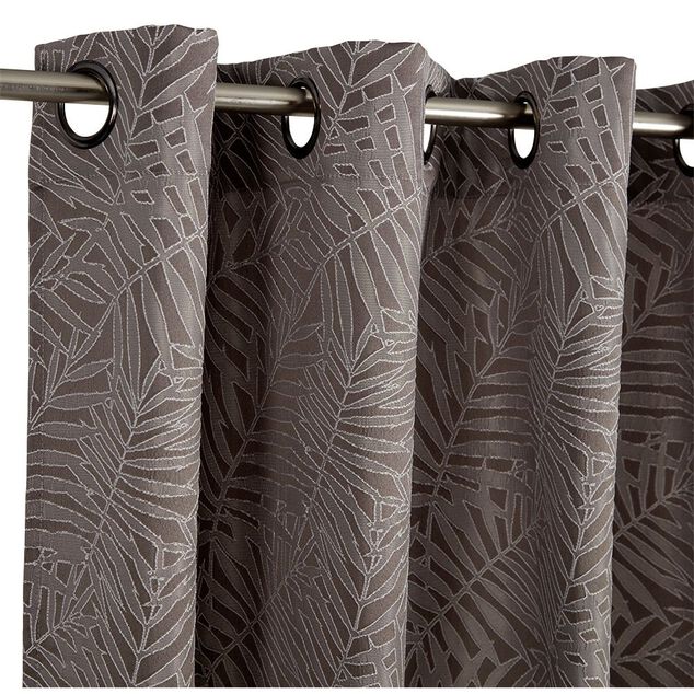 Rideau gris imprim&eacute; feuilles 100% polyester 140x240cm