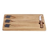 Plateau à fromage en bois avec couteau et 3 pancartes