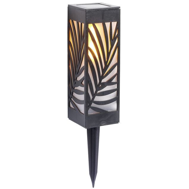 Borne solaire effet flamme &agrave; planter ou poser 6x6xH27cm