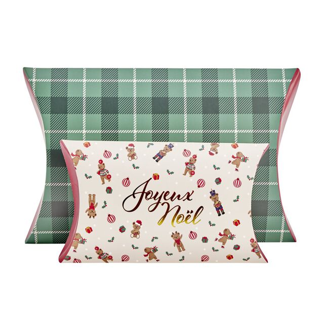 Boîte cadeau berlingot x2 fantasia Joyeux Noël 12,5x21cm et tartan 18,5x29cm
