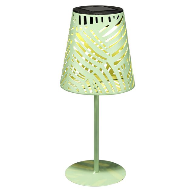 Lampe de table solaire &agrave; poser m&eacute;tal vert sauge 1LED blanc chaud &Oslash;8xH27cm