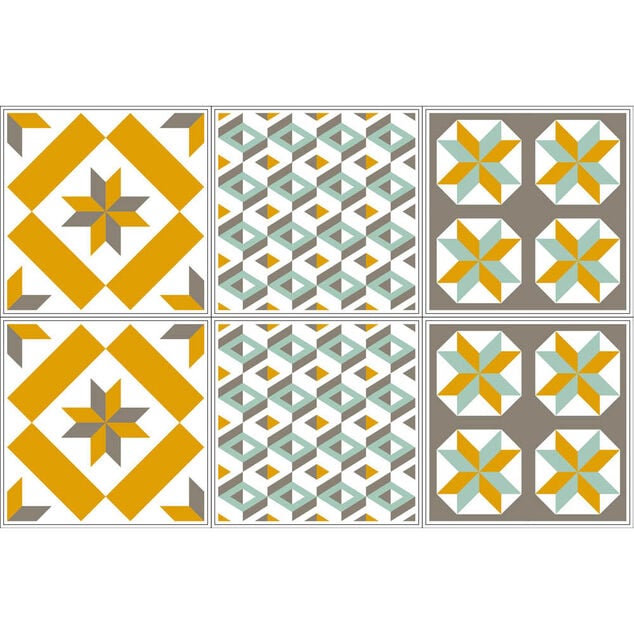 Sticker imitation carreau de ciment 10x10 cm moutarde x6