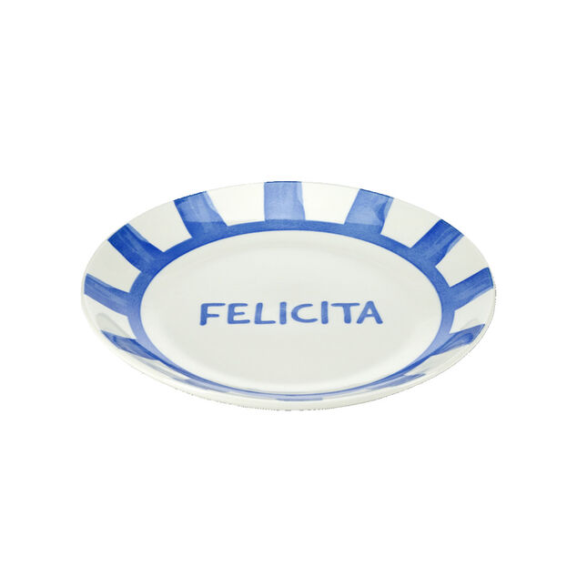 Assiette &agrave; dessert porcelaine "Felicita" blanc bleu &Oslash;20cm