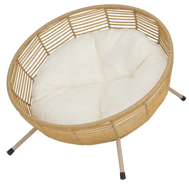 Couchage chat panier rond fa&ccedil;on tress&eacute; avec coussin beige &Oslash;50xH37cm