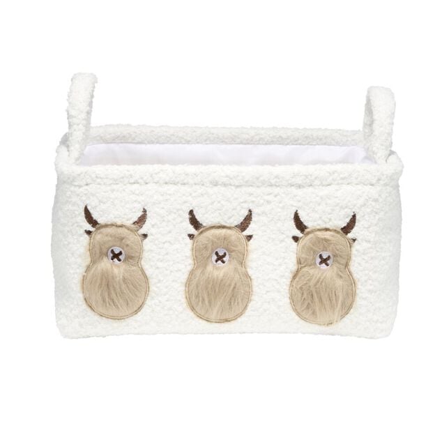 Panier de rangement vache Highland tissu bouclette petit format L30cm