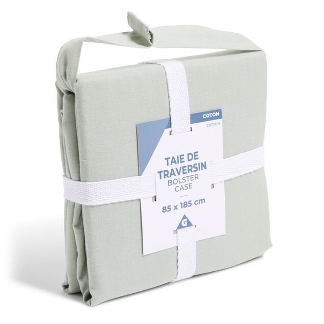 Taie de traversin 85x185cm 100% coton vert c&eacute;ladon