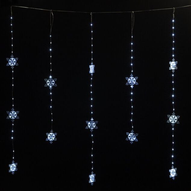 Guirlande rideau 13 flocons de neige 156LED blanc froid 1,2m
