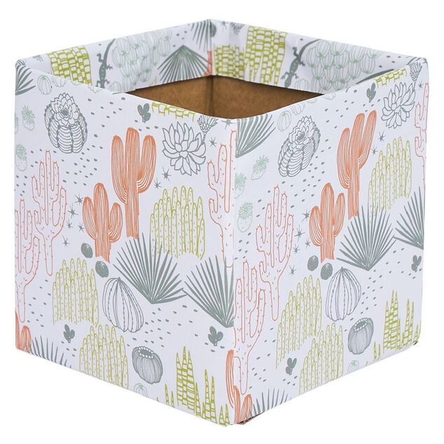 Cache-pot carr&eacute; en carton motif v&eacute;g&eacute;tal