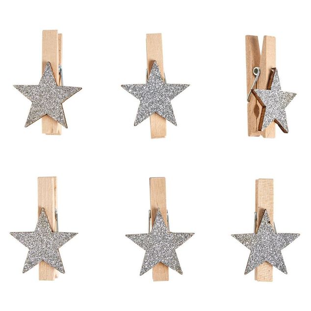 Pince en bois avec d&eacute;cor &eacute;toile x6