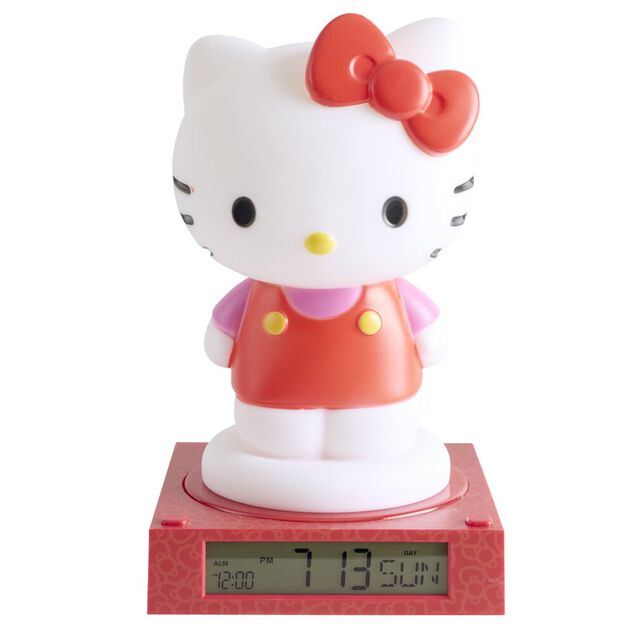 Lampe 3D r&eacute;veil Hello Kitty affichage date plastique rouge et blanc 19,5x15xH23cm