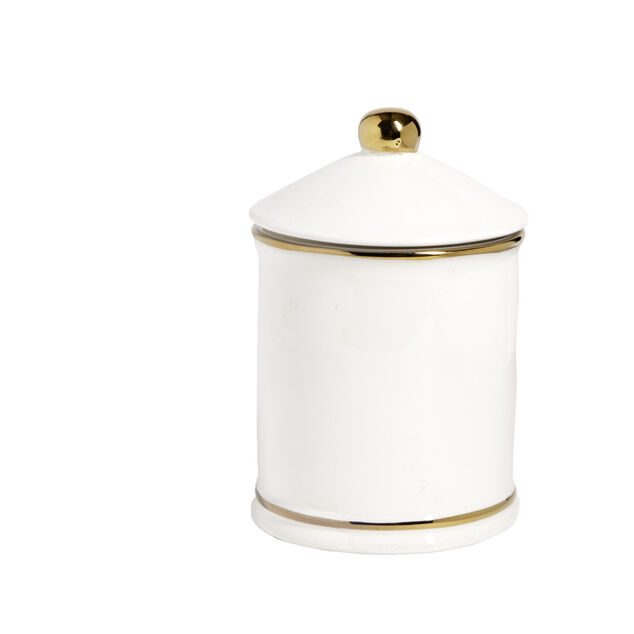 Pot c&eacute;ramique avec couvercle en blanc et bord dor&eacute; &Oslash;11,5xH17,5cm