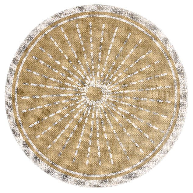 Set de table rond en jute naturel et blanc motif soleil ou vague &Oslash;38cm