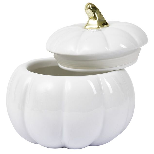 Bonbonni&egrave;re porcelaine blanc Halloween forme citrouille &Oslash;18cm