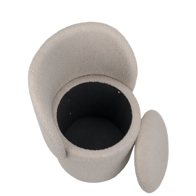 Fauteuil coffre rond amovible Clara tissu bouclette beige 48,5x45xH75cm