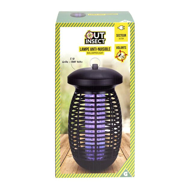 Lampe anti-nuisible plastique noir et acier 5W 1300V  &Oslash;16,5xH32,5cm