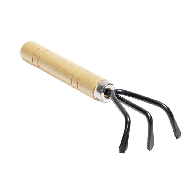 Lot de 3 outils de jardin en bois pelle/r&acirc;teau/b&ecirc;che