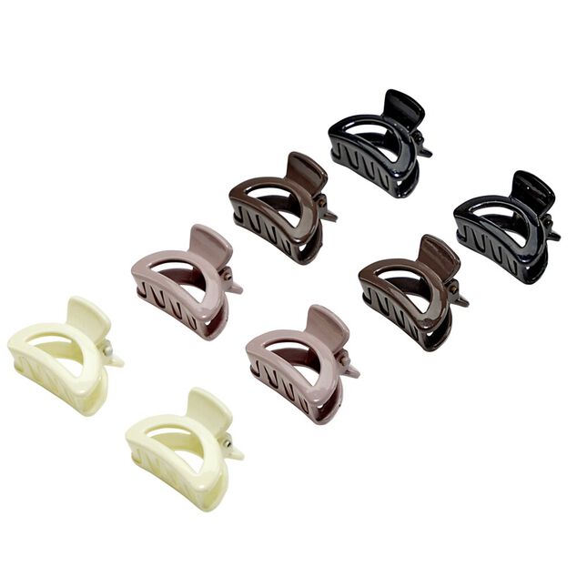 Pince à cheveux x8 en plastique 4 couleurs 2x2xH2,5cm (2 modèles)