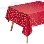 Nappe en tissu rouge motif sapin doré 140x300cm