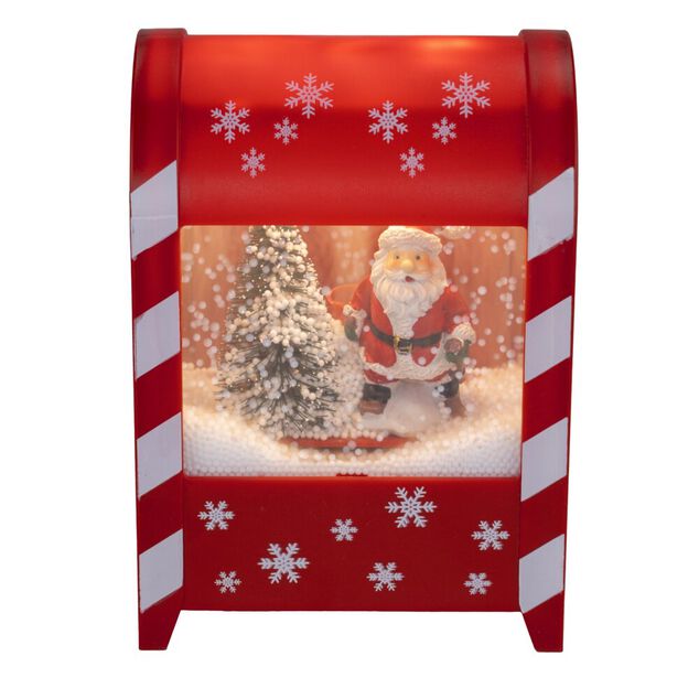 Bo&icirc;te aux lettres anim&eacute;e int&eacute;rieur P&egrave;re No&euml;l et sapin avec neige 13x9,5xH19cm