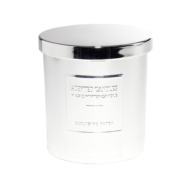 Bougie avec couvercle pot m&eacute;tallis&eacute; gris senteur fleur d'oranger 25H