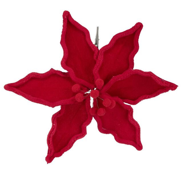 Fleur de No&euml;l velours rouge &agrave; clipser L25cm