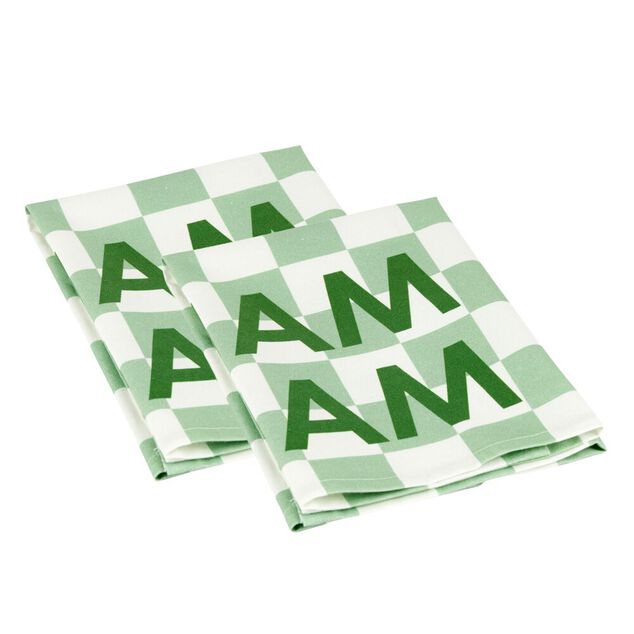 Serviette de table x2 coton vichy vert "miam miam" 45x45cm