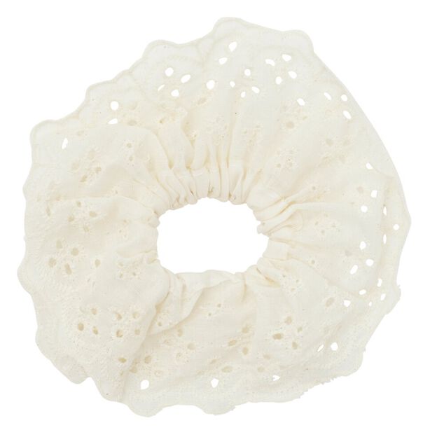 Chouchou dentelle tissu broderie anglaise blanc &eacute;cru &Oslash;13cm