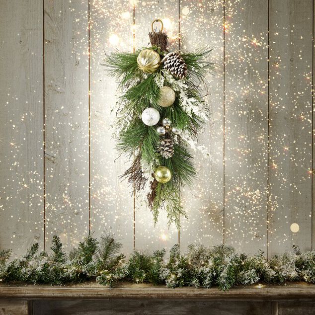 D&eacute;coration de No&euml;l dor&eacute; et vert &agrave; suspendre ou poser H50cm