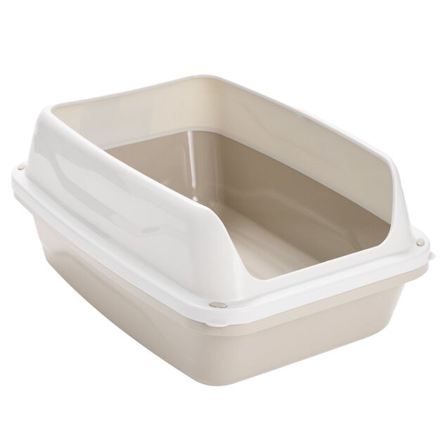 Bac &agrave; liti&egrave;re avec syst&egrave;me de nettoyage plastique beige et blanc 56x40xH25cm
